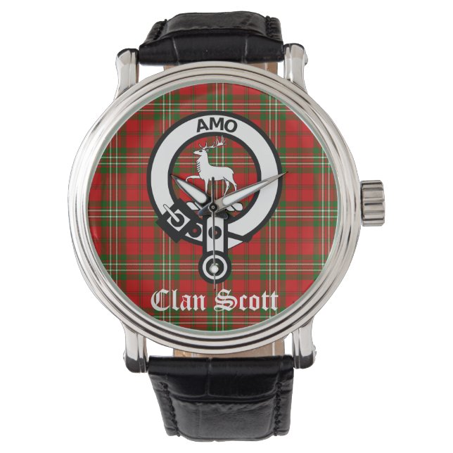 Clan Scott Wappen Abzeichen und Tartan Armbanduhr (Vorderseite)