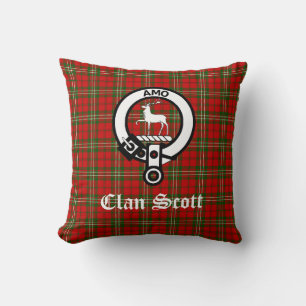 Clan Scott Wappen Abzeichen und Tartan Kissen