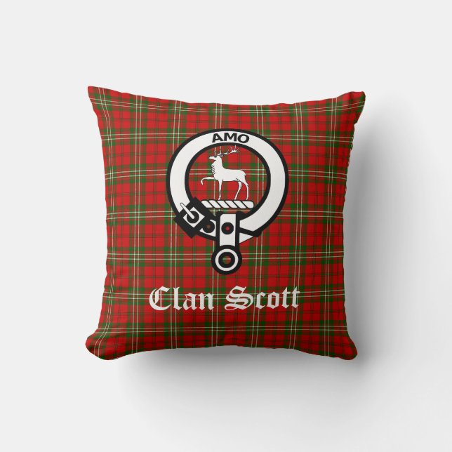 Clan Scott Wappen Abzeichen und Tartan Kissen (Vorderseite)