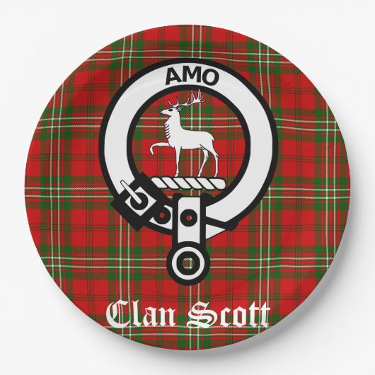 Clan Scott Wappen Abzeichen und Tartan Pappteller (Vorderseite)