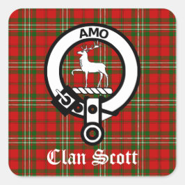 Clan Scott Wappen Abzeichen und Tartan Quadratischer Aufkleber