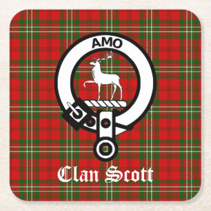 Clan Scott Wappen Abzeichen und Tartan Rechteckiger Pappuntersetzer