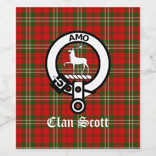Clan Scott Wappen Abzeichen und Tartan Weinetikett (Einzelnes Label)