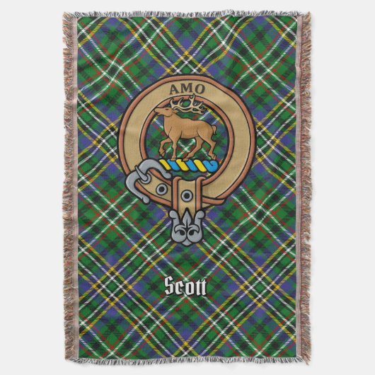 Clan Scott-Wappen auf grünem Tartan Decke (Vorderseite Vertikal)