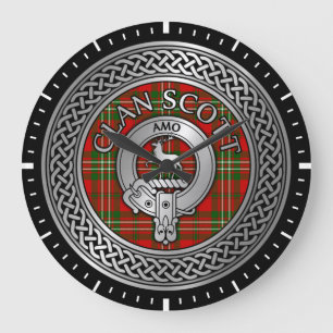 Clan Scott Wappen & Tartan Knot Large Clock Große Wanduhr