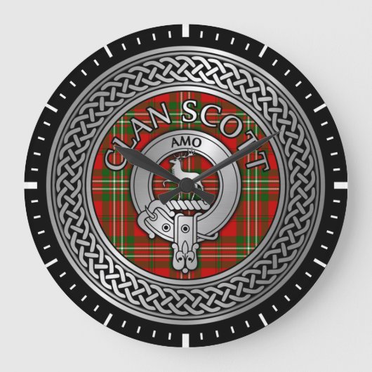 Clan Scott Wappen & Tartan Knot Large Clock Große Wanduhr (Vorderseite)