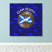 Clan Scott Wappen & Tartan Knot on Thistle Leinwanddruck (Insitu (Holzboden))