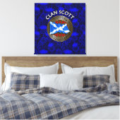 Clan Scott Wappen & Tartan Knot on Thistle Leinwanddruck (Insitu (Schlafzimmer))