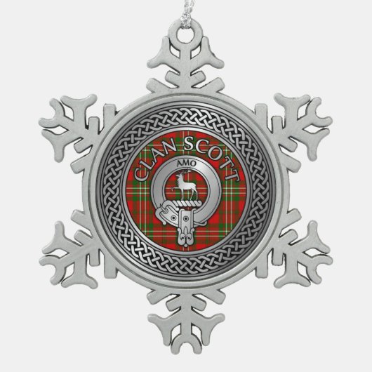 Clan Scott Wappen & Tartan Knot Schneeflocken Zinn-Ornament (Vorderseite)