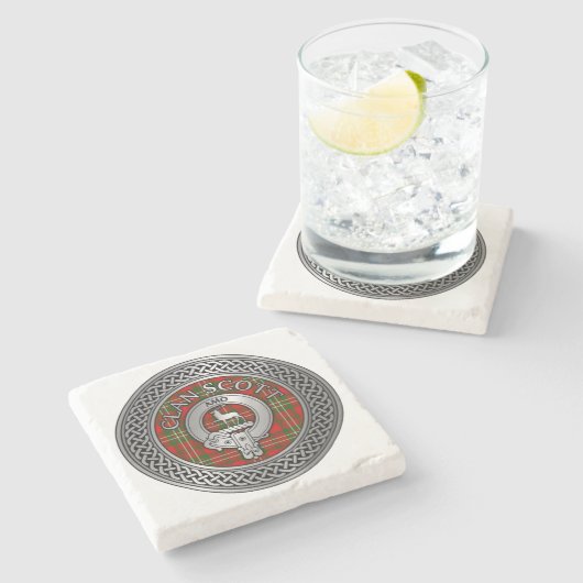 Clan Scott Wappen & Tartan Knot Steinuntersetzer (Seitenansicht)