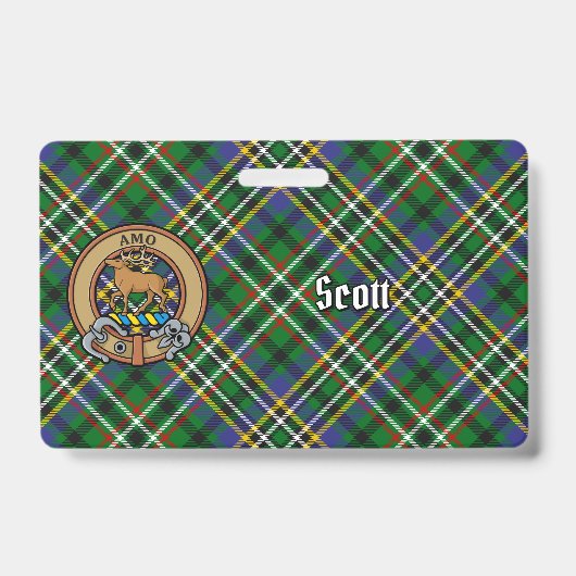 Clan Scott Wappen über Green Tartan Ausweis (Front)
