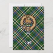 Clan Scott Wappen über Green Tartan Einladung (Rückseite)
