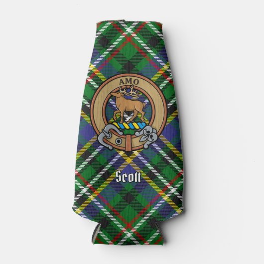 Clan Scott Wappen über Green Tartan Flasche Cooler Flaschenkühler (Vorderseite)