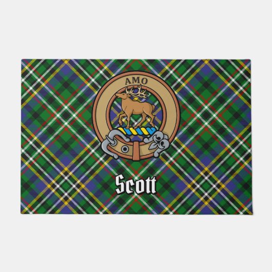 Clan Scott Wappen über Green Tartan Fußmatte (Vorderseite)