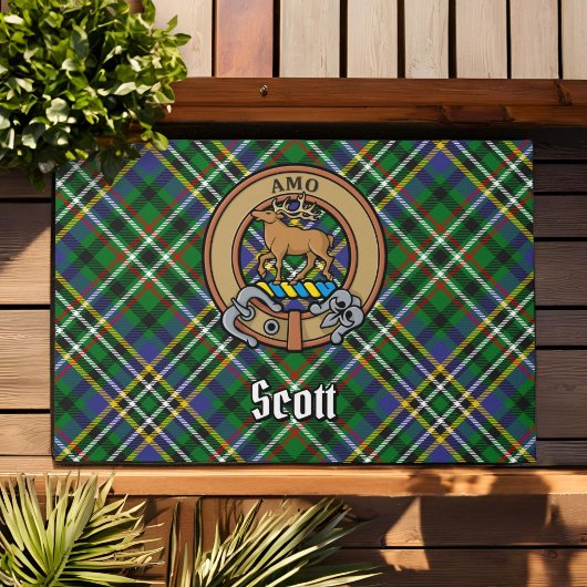 Clan Scott Wappen über Green Tartan Fußmatte