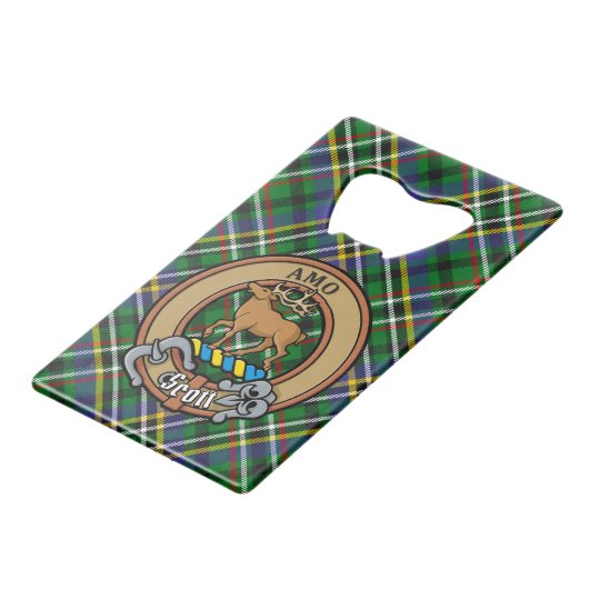 Clan Scott Wappen über Green Tartan Geldbeutel Flaschenöffner (Vorderseite Schrägansicht)