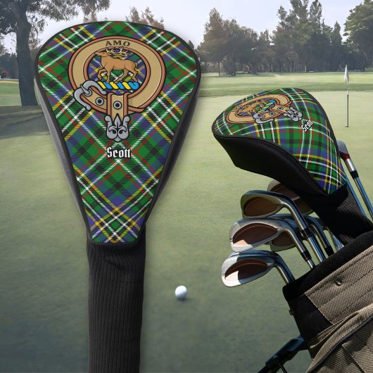 Clan Scott Wappen über Green Tartan Golf Head Cove Headcover