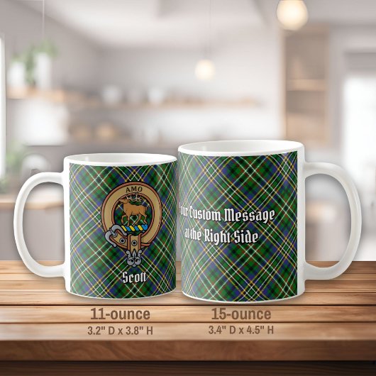 Clan Scott Wappen über Green Tartan Kaffeetasse