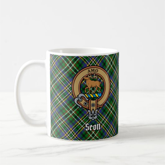 Clan Scott Wappen über Green Tartan Kaffeetasse (Links)