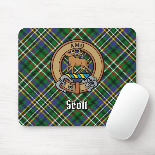 Clan Scott Wappen über Green Tartan Mousepad (Mit Mouse)