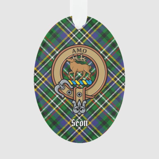 Clan Scott Wappen über Green Tartan Ornament (Vorderseite)