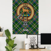 Clan Scott Wappen über Green Tartan Poster (Heimbüro)