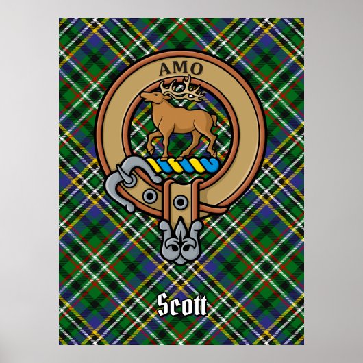 Clan Scott Wappen über Green Tartan Poster (Vorne)