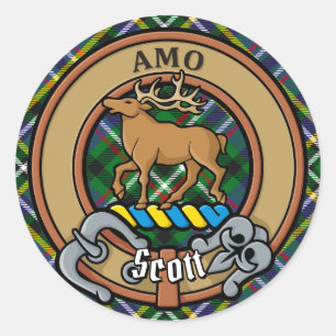 Clan Scott Wappen über Green Tartan Runder Aufkleber