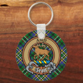 Clan Scott Wappen über Green Tartan Schlüsselanhänger (Vorderseite)