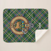 Clan Scott Wappen über Green Tartan Sherpadecke (Vorderseite (Horizontal))