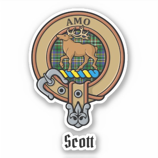 Clan Scott Wappen über Green Tartan Sticker (Vorderseite)