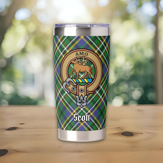 Clan Scott Wappen über Green Tartan Thermobecher