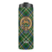 Clan Scott Wappen über Green Tartan Thermosbecher (Vorderseite)