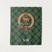 Clan Scott Wappen über Green Tartan Wandteppich (Vorderseite)