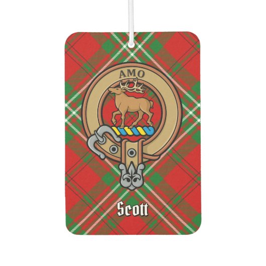 Clan Scott Wappen über Red Tartan Air Freshener Autolufterfrischer (Vorderseite)