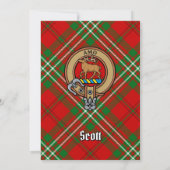 Clan Scott Wappen über Red Tartan Einladung (Rückseite)