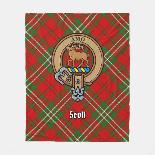 Clan Scott Wappen über Red Tartan Fleecedecke (Vorderseite)