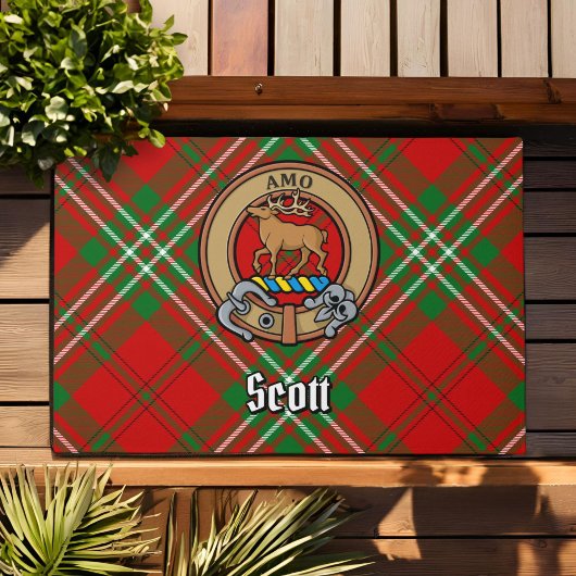 Clan Scott Wappen über Red Tartan Fußmatte