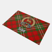 Clan Scott Wappen über Red Tartan Fußmatte (Schrägansicht)