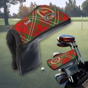 Clan Scott Wappen über Red Tartan Golf Head Cover Headcover