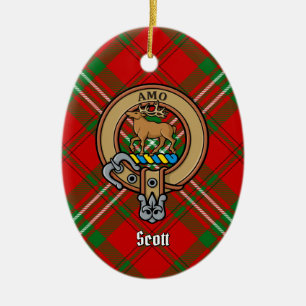 Clan Scott Wappen über Red Tartan Keramik Ornament