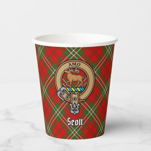 Clan Scott Wappen über Red Tartan Paper Cups Pappbecher (Vorderseite)