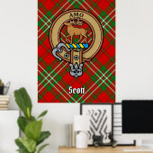 Clan Scott Wappen über Red Tartan Poster (Heimbüro)
