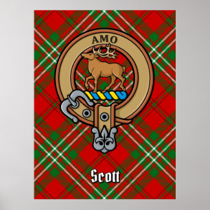 Clan Scott Wappen über Red Tartan Poster