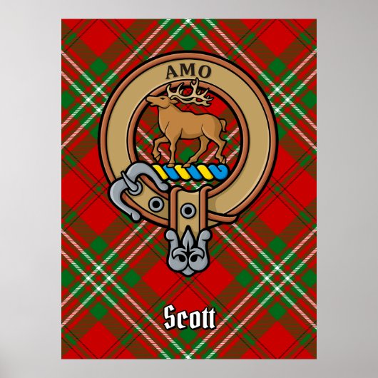 Clan Scott Wappen über Red Tartan Poster (Vorne)