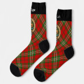 Clan Scott Wappen über Red Tartan Socken (Linkes Detail)