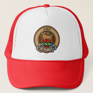 Clan Scott Wappen über Red Tartan Trucker Hat Truckerkappe