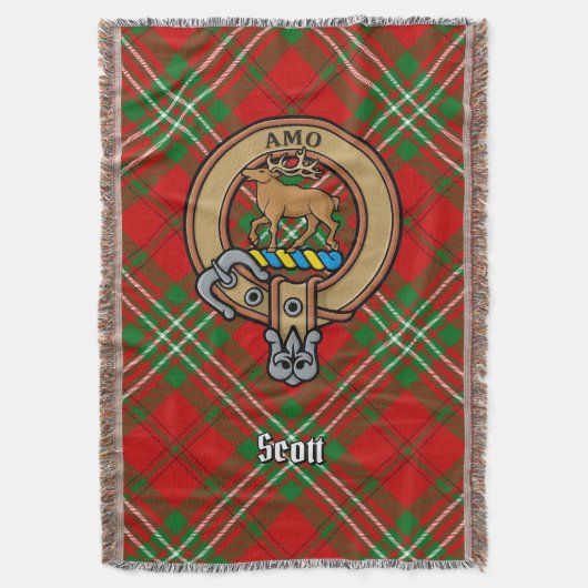 Clan Scott-Wappen über rotem Tartan Decke (Vorderseite Vertikal)