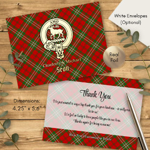 Clan Scott-Wappen über rotem Tartan Folie Einladungspostkarte