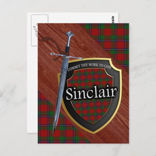 Clan Sinclair Tartan Sword & Shield Postkarte (Vorne/Hinten)